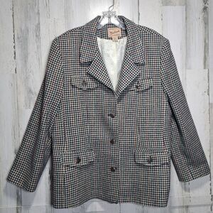 VTG Woolrich Outdoorwear Houndstooth Tweed Womens Jacket Blazer XL Wool Classic